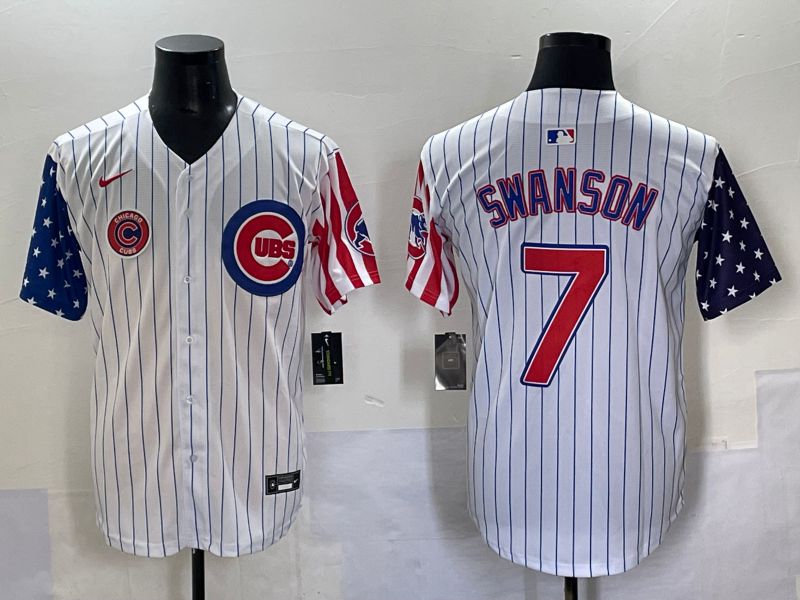 Men 2025 Chicago Cubs #7 Swanson White a generation of national flags Joint Name Nike MLB Jersey style 52->chicago cubs->MLB Jersey